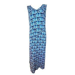 Soma Dress Womens Size L Large Blue Tie Dye Maxi Sleeveless Pullover Slit V Neck